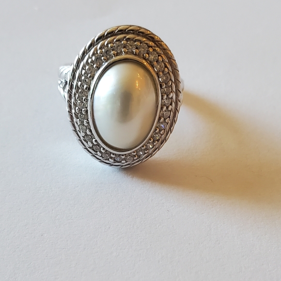 Judith Ripka Pearl & Diamonique Ring Sz 8
